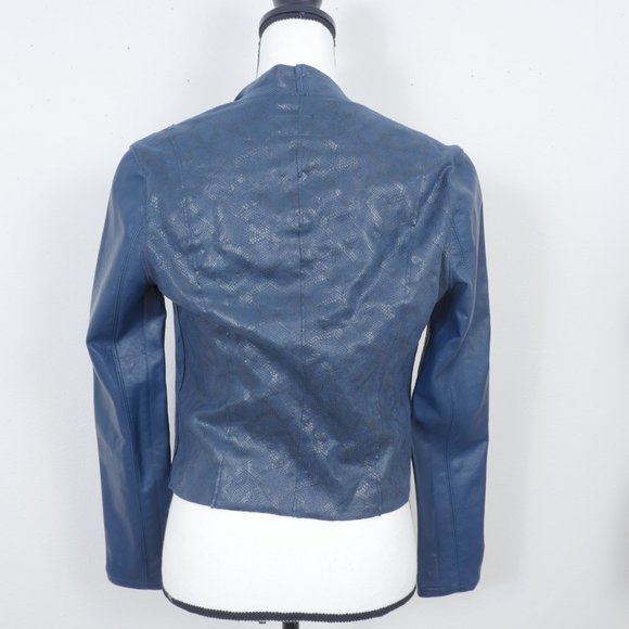 Blanknyc Teal Snake Print Moto Style Side Pockets Size XS Zipper Front Jacket - Picture 7 of 12